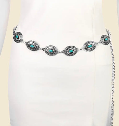 Western Turquoise Concho Chain Belt
