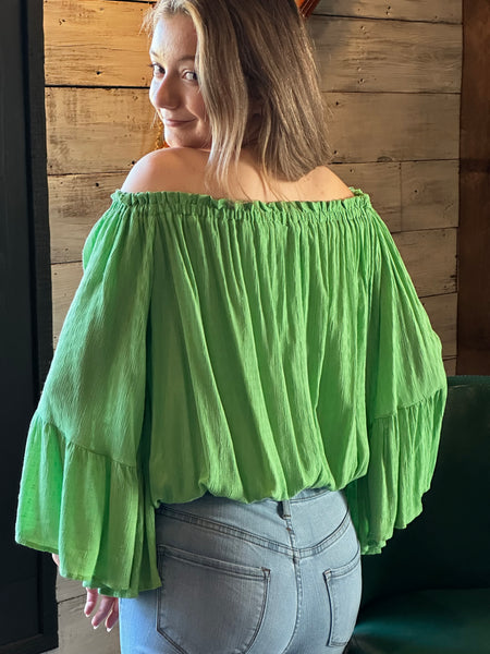 Kelly Green Off Shoulder Blouse