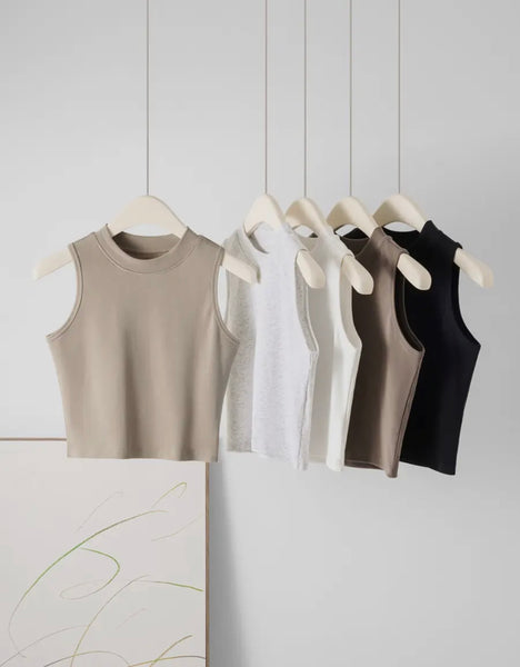 Fitted High Neck Crop Tank