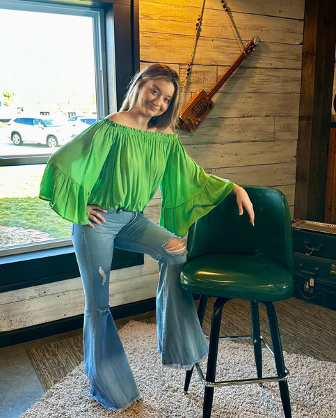 Kelly Green Off Shoulder Blouse