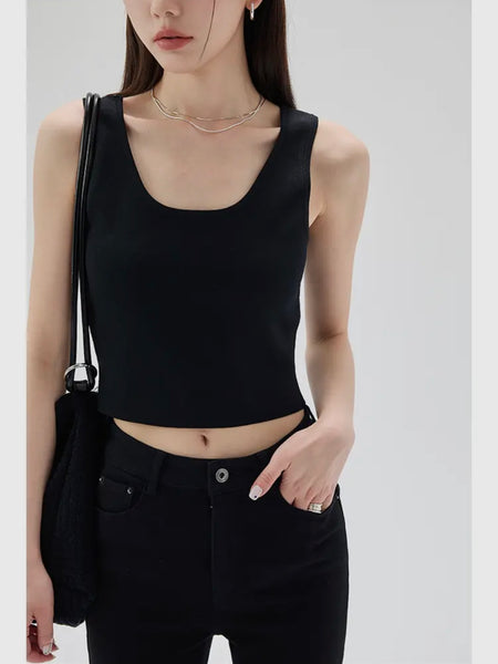Black Knit U-Neck Tank