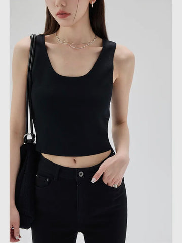 Black Knit U-Neck Tank