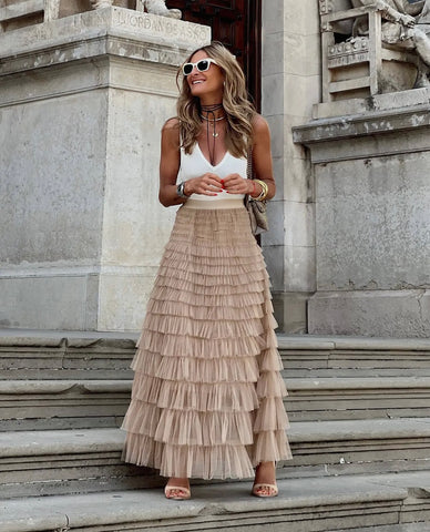 Mesh Tiered Skirt
