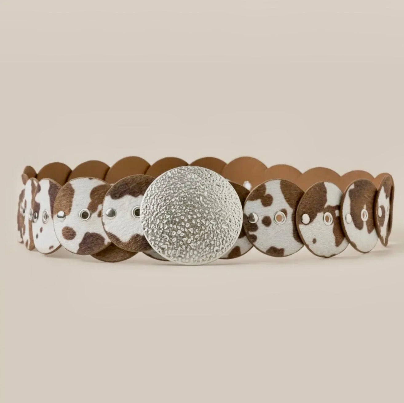 Western Inspired Cowhide Round Buckle Belt