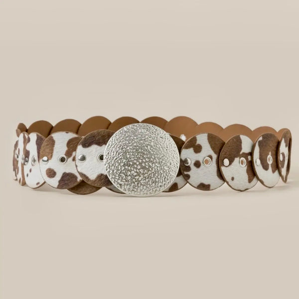 Western Inspired Cowhide Round Buckle Belt