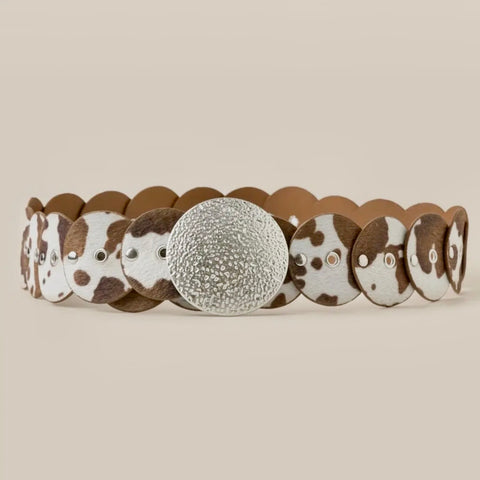 Western Inspired Cowhide Round Buckle Belt