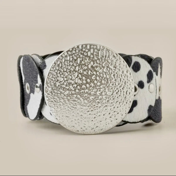 Western Inspired Cowhide Round Buckle Belt