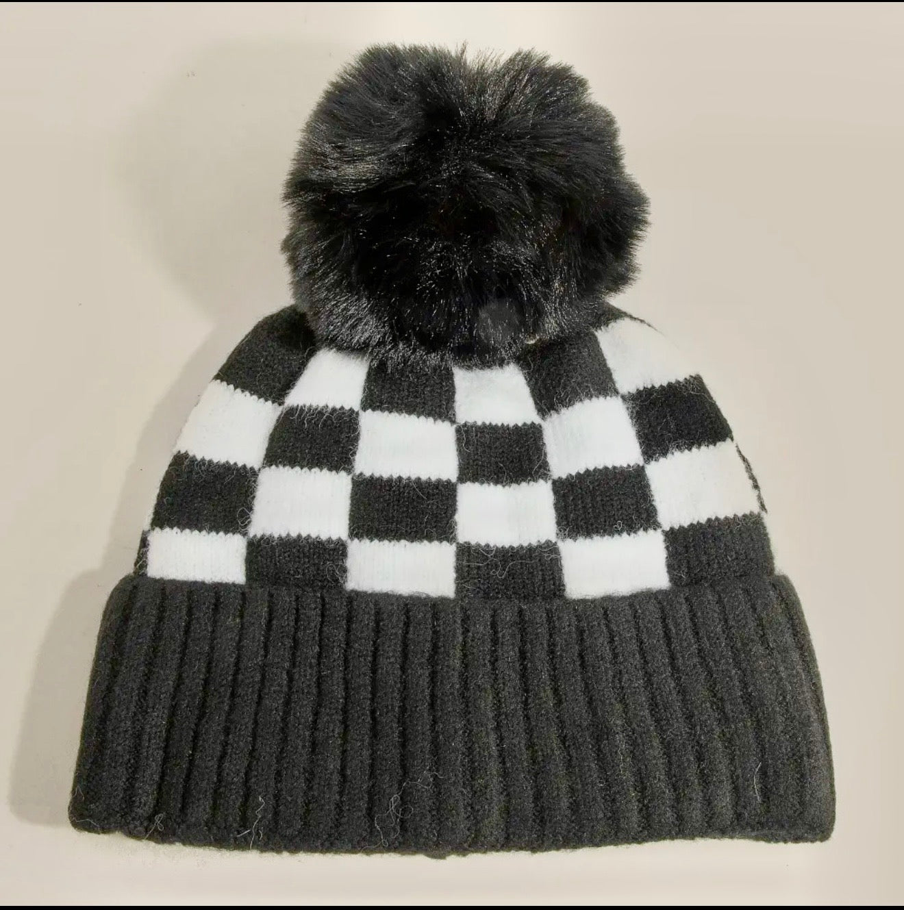 Checkered Pom Beanie