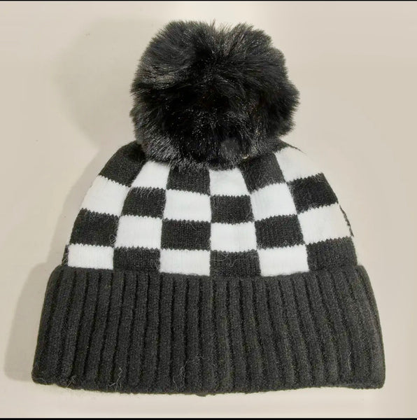 Checkered Pom Beanie