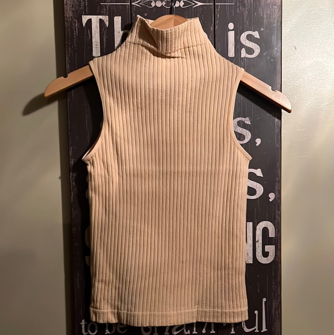 Khaki Sleeveless Mock Neck Tank