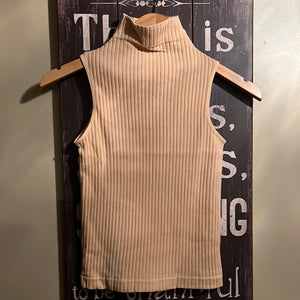 Khaki Sleeveless Mock Neck Tank