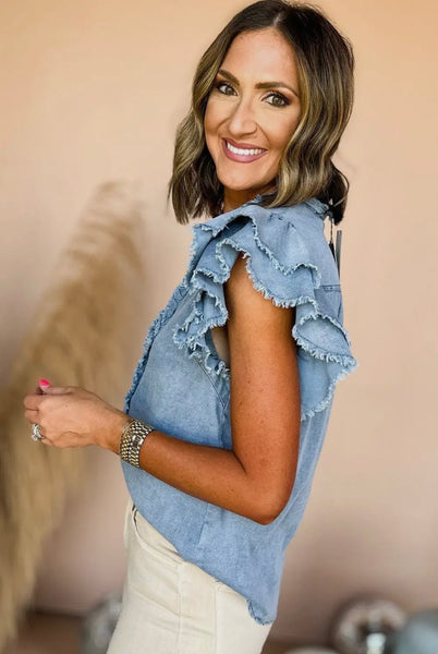 Denim Frayed Ruffle