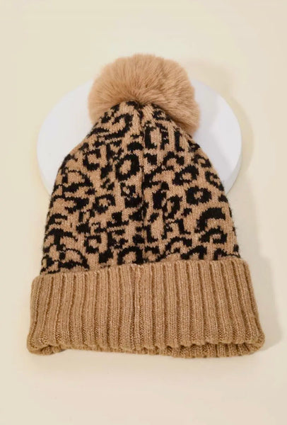 Animal Print Pom Beanie