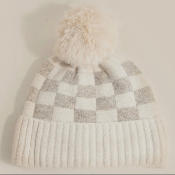 Checkered Pom Beanie