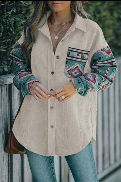 Aztec Print Corduroy Shirt