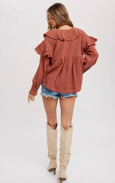 Boho Textured Ruffle Top