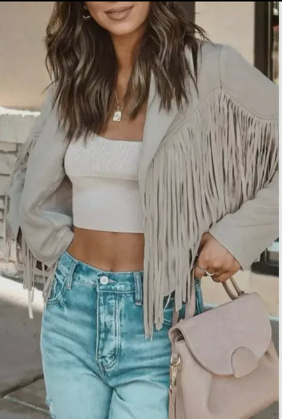 Faux Suede Tassel Jacket