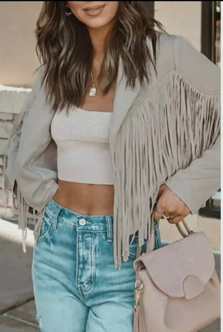 Faux Suede Tassel Jacket