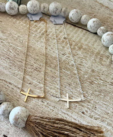 Brass Curved Sideway Cross Pendant Necklace