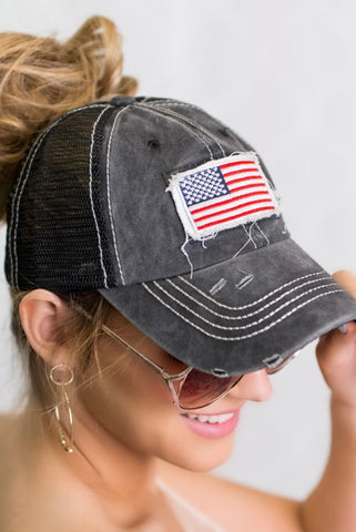 USA Flag Messy Bun Hat