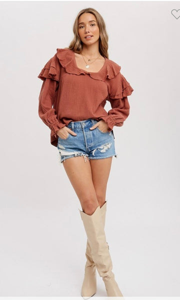 Boho Textured Ruffle Top