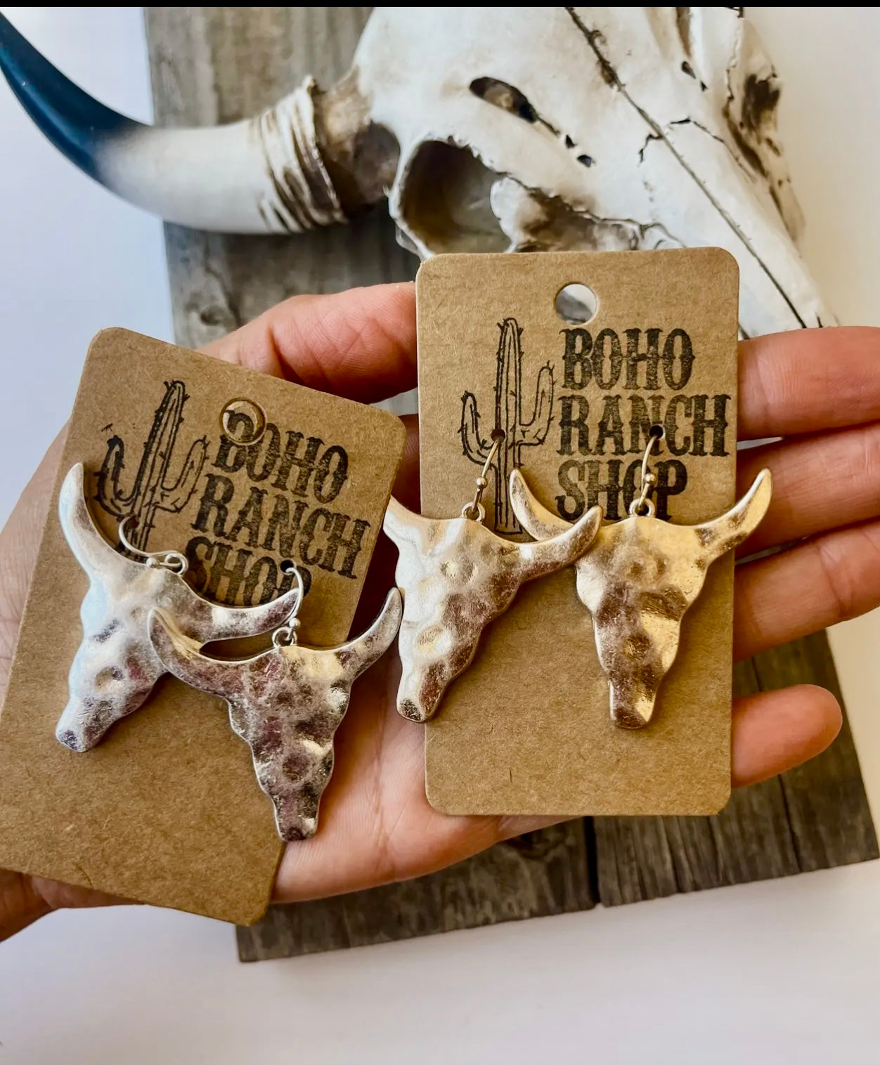 Hammered Steer Bull Head Earrings