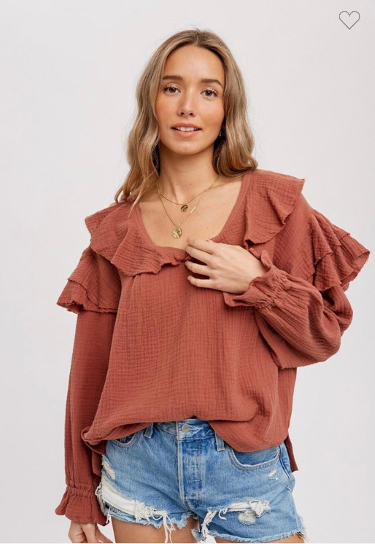 Boho Textured Ruffle Top