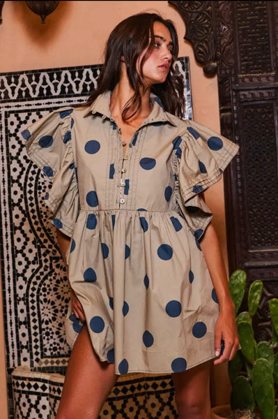 Ruffle Sleeve Polka Dot Mini Dress/Tunic
