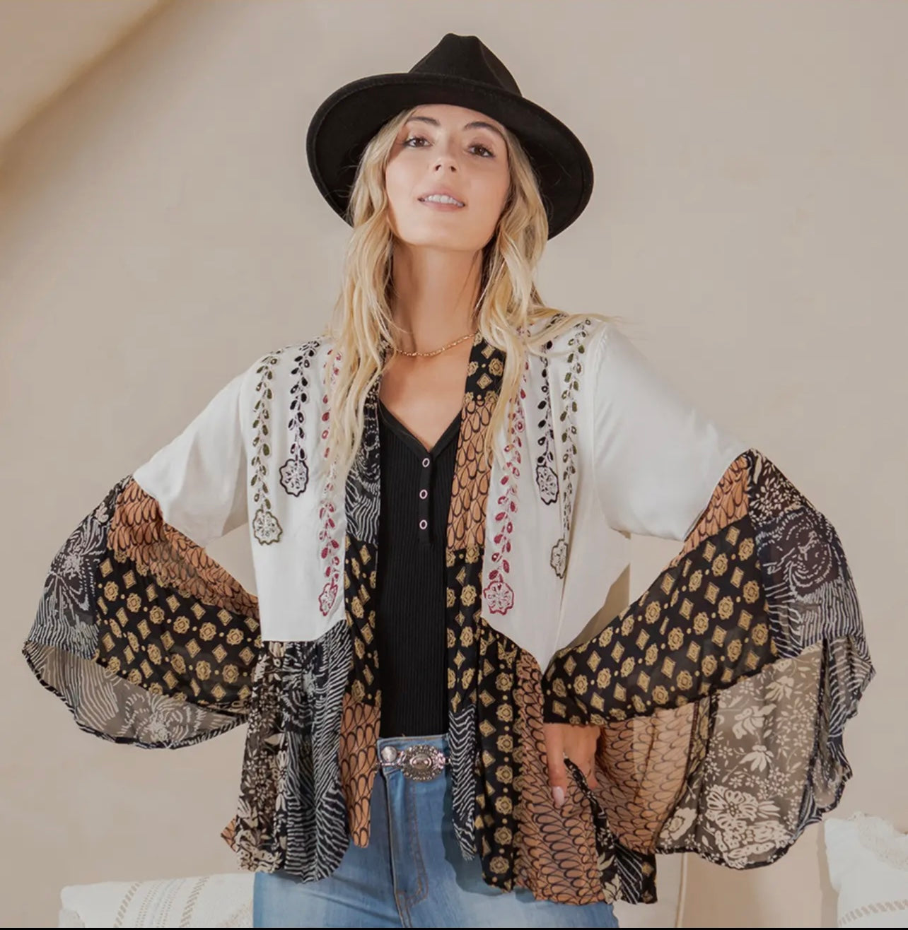 Natural Bohemian Embroidered Shrug