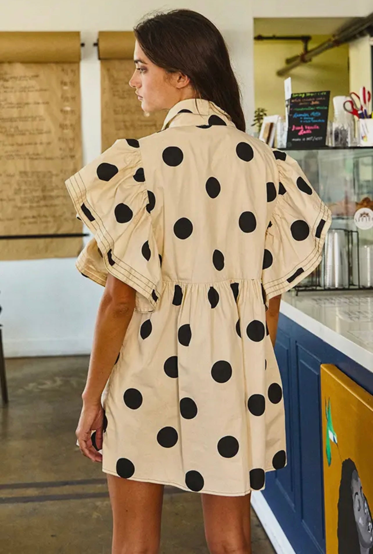 Ruffle Sleeve Polka Dot Mini Dress/Tunic