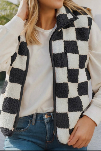 Checkered Sherpa Vest